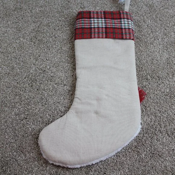 Hobby Lobby Country Snowman Christmas Stocking Bells Plaid Tan Let it Snow NWT - Picture 4 of 5